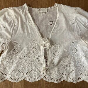 Anthropologie Tie-Front Eyelet Crop Blouse